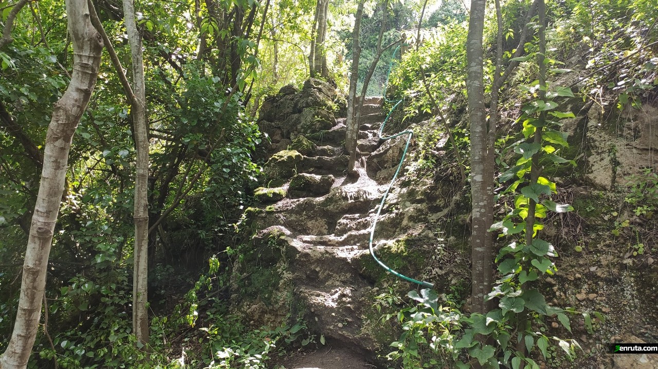 Tramo de escaleras que nos llevan a las formas geológicas típicas de una cueva